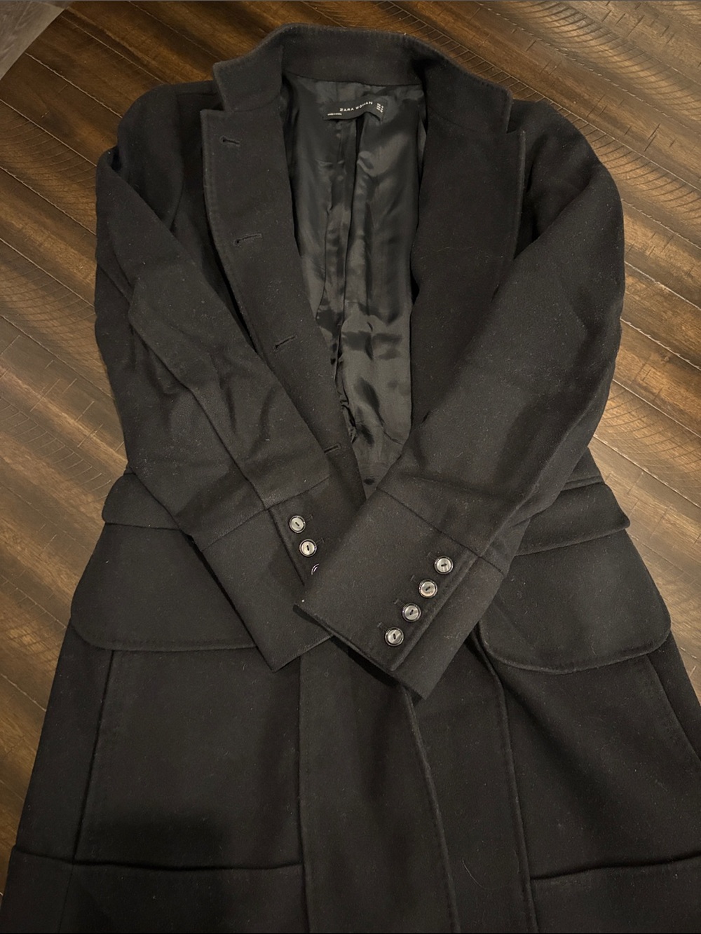 Zara Black Tailored Wool-Blend Trench Coat